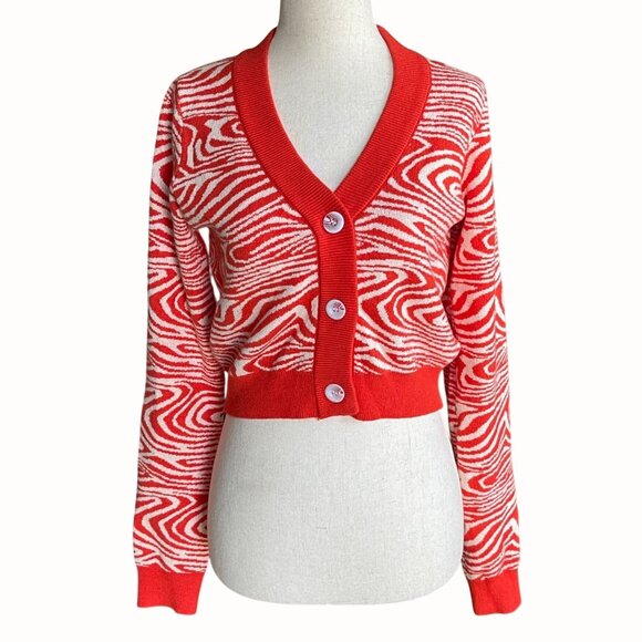 Pretty Garbage Orange Zebra V-neck Cropped Cardigan Sweater Size Small - Picture 1 of 7